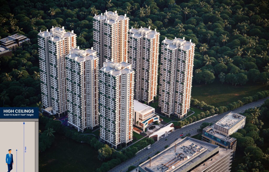 Spacious interiors at Gamya by Supadha featuring an impressive 11ft slab-to-slab ceiling height.