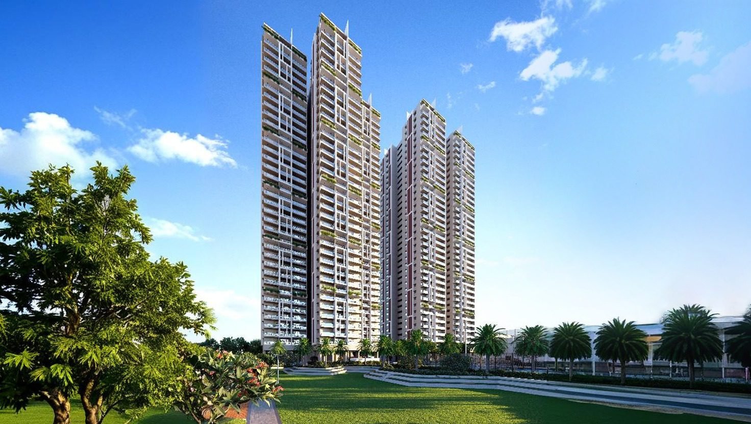 "Exterior view of Gamya by Supadha's 6 strategically designed residential blocks in Tellapur Gamya"